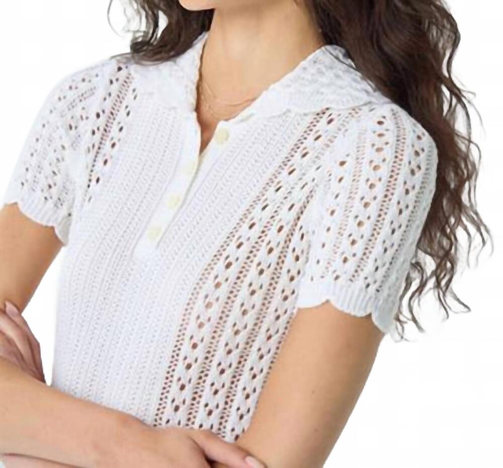 NEW AUTUMN CASHMERE pointelle wilde collar polo with panel in bleach white